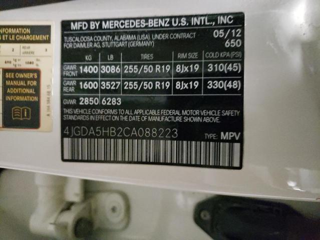 4JGDA5HB2CA088223 - 2012 MERCEDES-BENZ ML 350 4MATIC WHITE photo 13