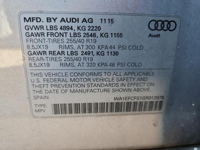WA1EFCFS1GR012978 - 2016 AUDI Q3 PREMIUM PLUS ვერცხლისფერი ფოტო 12