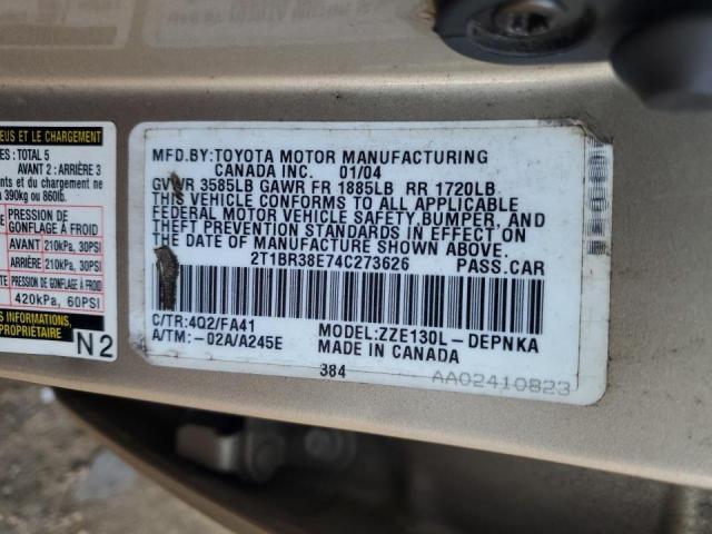 2T1BR38E74C273626 - 2004 TOYOTA COROLLA CE أسمر صورة 12