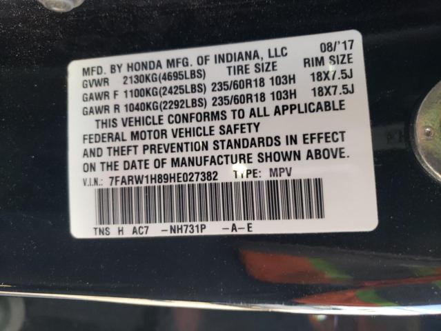 7FARW1H89HE027382 - 2017 HONDA CR-V EXL BLACK photo 12