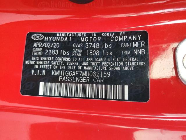 KMHTG6AF7MU032159 - 2021 HYUNDAI VELOSTER BASE Красный фото 12