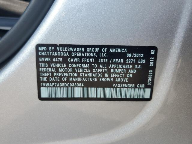 1VWAP7A35DC033384 - 2013 VOLKSWAGEN PASSAT S فضي صورة 12