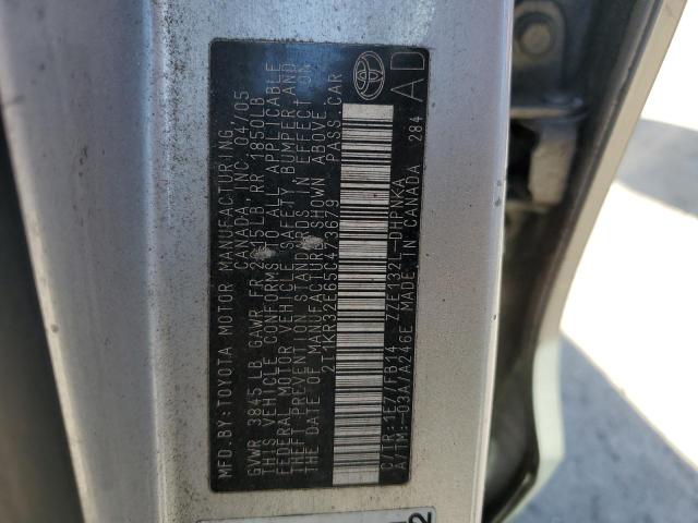 2T1KR32E65C473679 - 2005 TOYOTA COROLLA MA XR SILVER photo 12