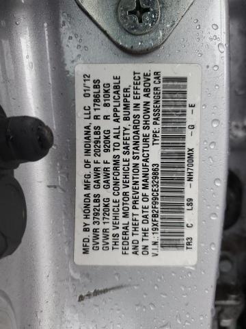 19XFB2F99CE329863 - 2012 HONDA CIVIC EXL ვერცხლისფერი ფოტო 12