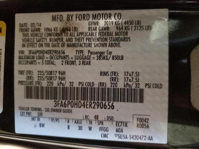 3FA6P0HD4ER290656 - 2014 FORD FUSION SE BLACK photo 12
