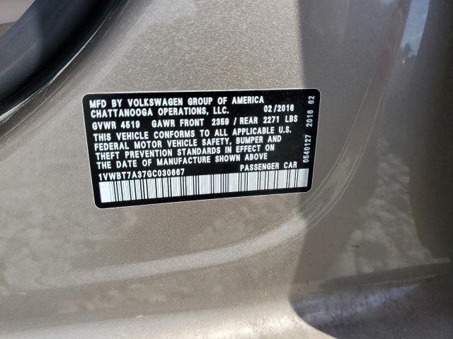 1VWBT7A37GC030667 - 2016 VOLKSWAGEN PASSAT SE TAN photo 13