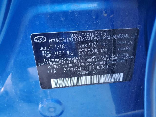 5NPD74LF8HH096883 - 2017 HYUNDAI ELANTRA SE BLUE photo 13