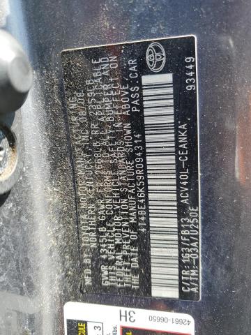 4T4BE46K59R094314 - 2009 TOYOTA CAMRY BASE GRAY photo 12