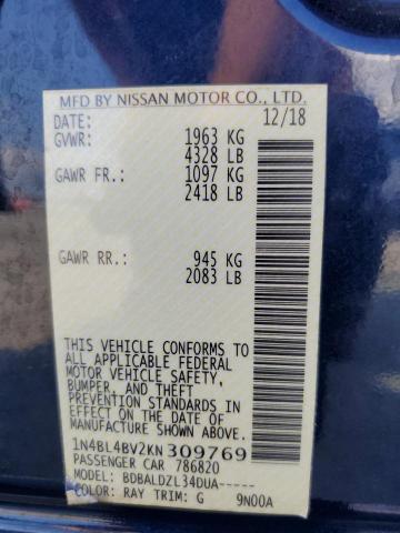 1N4BL4BV2KN309769 - 2019 NISSAN ALTIMA S 蓝色 照片 12