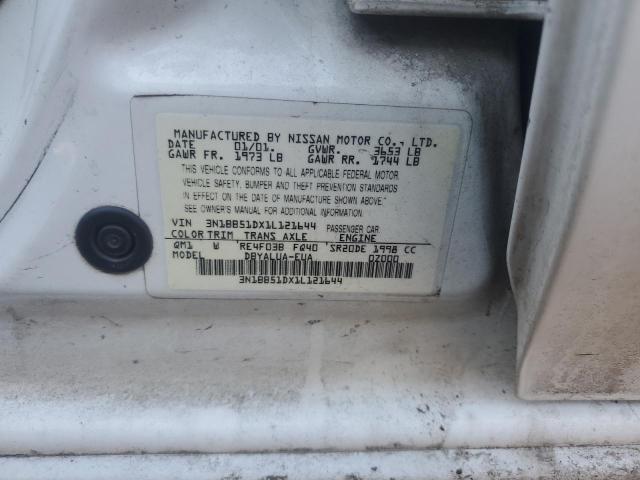 3N1BB51DX1L121644 - 2001 NISSAN SENTRA SE WHITE photo 12