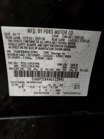 1FAHP2E84HG123995 - 2017 FORD TAURUS SEL BLACK photo 12