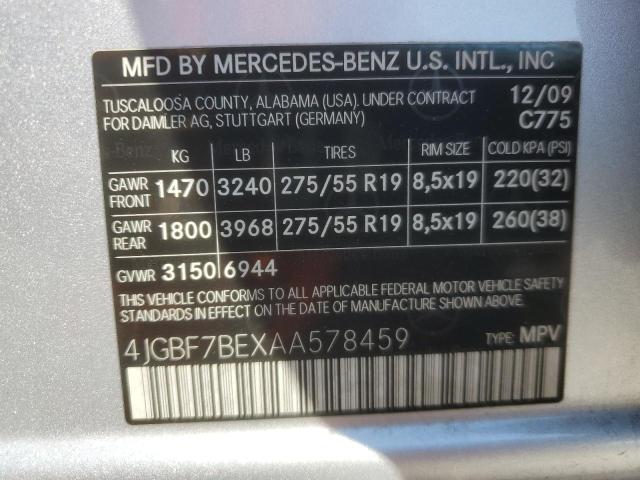 4JGBF7BEXAA578459 - 2010 MERCEDES-BENZ GL 450 4MATIC SILVER photo 13