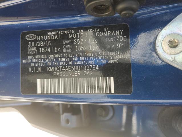 KMHCT4AE5HU199794 - 2017 HYUNDAI ACCENT SE BLUE photo 12