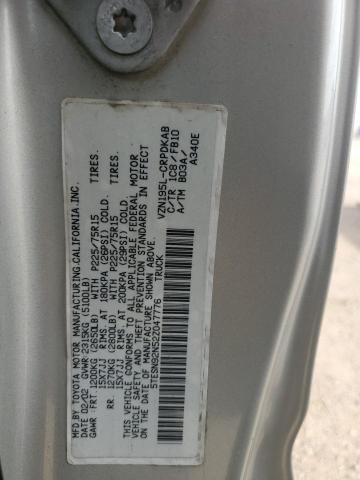 5TESN92N52Z047776 - 2002 TOYOTA TACOMA XTRACAB PRERUNNER Plata foto 12