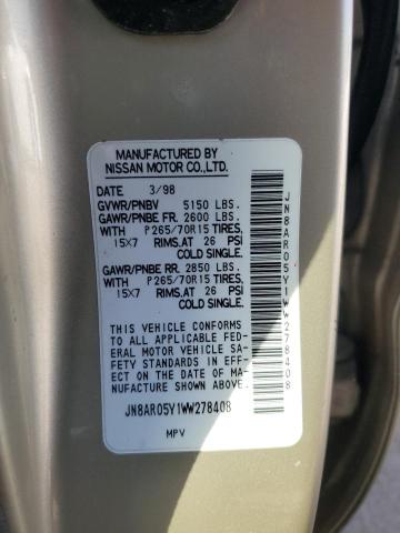 JN8AR05Y1WW278408 - 1998 NISSAN PATHFINDER LE GRAY photo 12