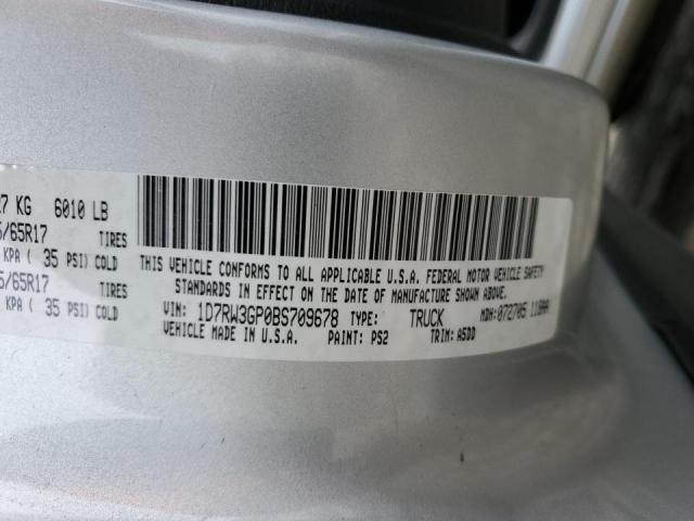 1D7RW3GP0BS709678 - 2011 DODGE DAKOTA SLT SILVER photo 12