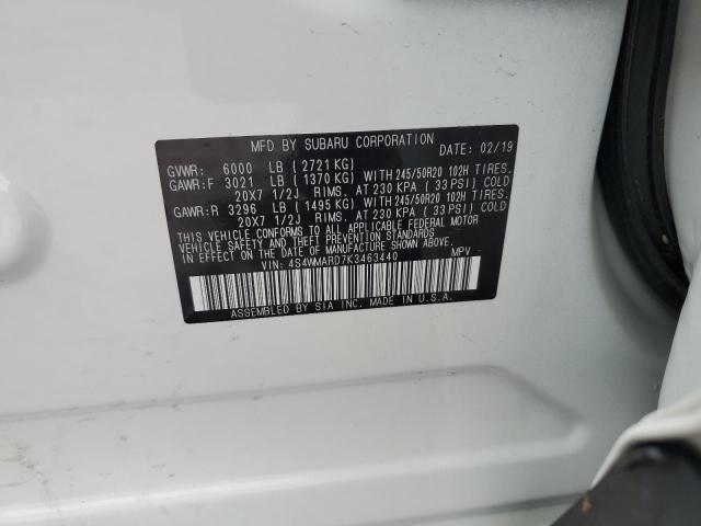 4S4WMARD7K3463440 - 2019 SUBARU ASCENT TOURING 白色 照片 13