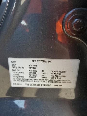 7SAYGDEE9PF631743 - 2023 TESLA MODEL Y Մոխրագույն լուսանկար 12