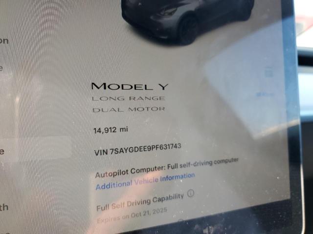 7SAYGDEE9PF631743 - 2023 TESLA MODEL Y Մոխրագույն լուսանկար 9