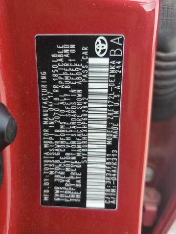 5YFBURHEXHP682842 - 2017 TOYOTA COROLLA L 红色 照片 12