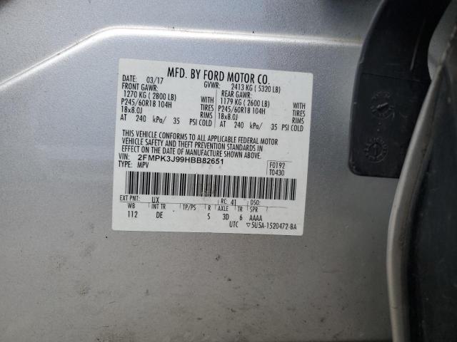 2FMPK3J99HBB82651 - 2017 FORD EDGE SEL SILVER photo 12