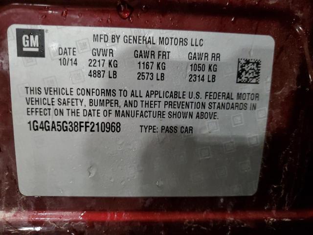 1G4GA5G38FF210968 - 2015 BUICK LACROSSE MAROON photo 12