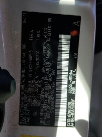 5TDJKRFH2ES043484 - 2014 TOYOTA HIGHLANDER XLE Білий фото 14