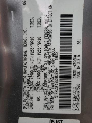 5TFRU5F12EX032844 - 2014 TOYOTA TUNDRA DOUBLE CAB SR/SR5 SILVER photo 12