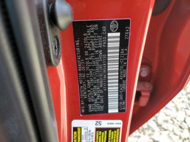 4T1T11AK1MU481130 - 2021 TOYOTA CAMRY SE RED photo 12