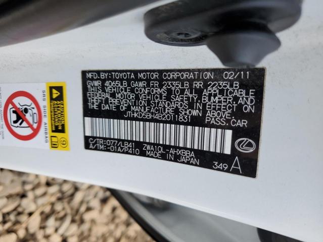 JTHKD5BH4B2011831 - 2011 LEXUS CT 200 WHITE photo 13