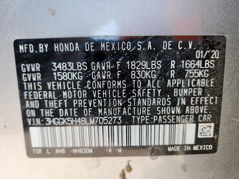 3HGGK5H48LM705273 - 2020 HONDA FIT LX GRAY photo 12