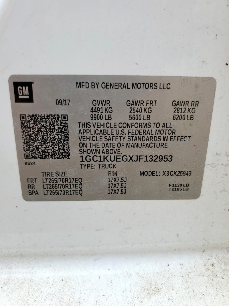 1GC1KUEGXJF132953 - 2018 CHEVROLET SILVERADO K2500 HEAVY DUTY WHITE photo 12