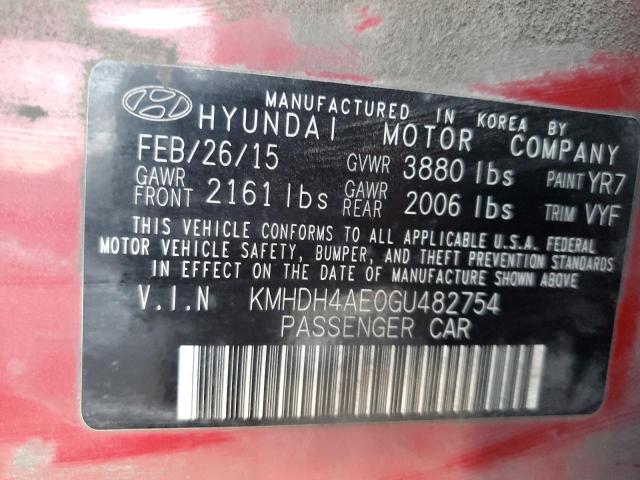 KMHDH4AE0GU482754 - 2016 HYUNDAI ELANTRA SE RED photo 12