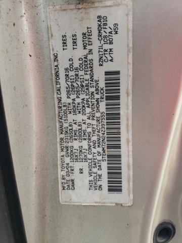 5TEWM72N24Z397555 - 2004 TOYOTA TACOMA XTRACAB SILVER photo 12