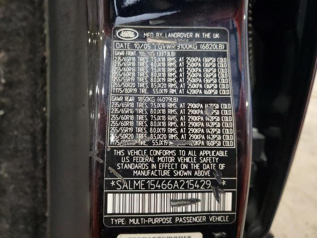 SALME15466A215429 - 2006 LAND ROVER RANGE ROVE HSE BLACK photo 14