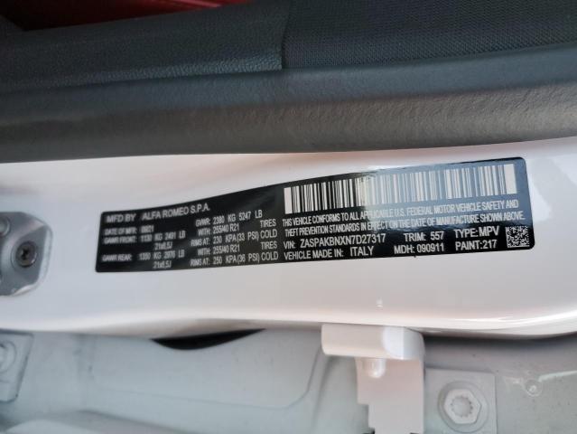 ZASPAKBNXN7D27317 - 2022 ALFA ROMEO STELVIO TI WHITE photo 12