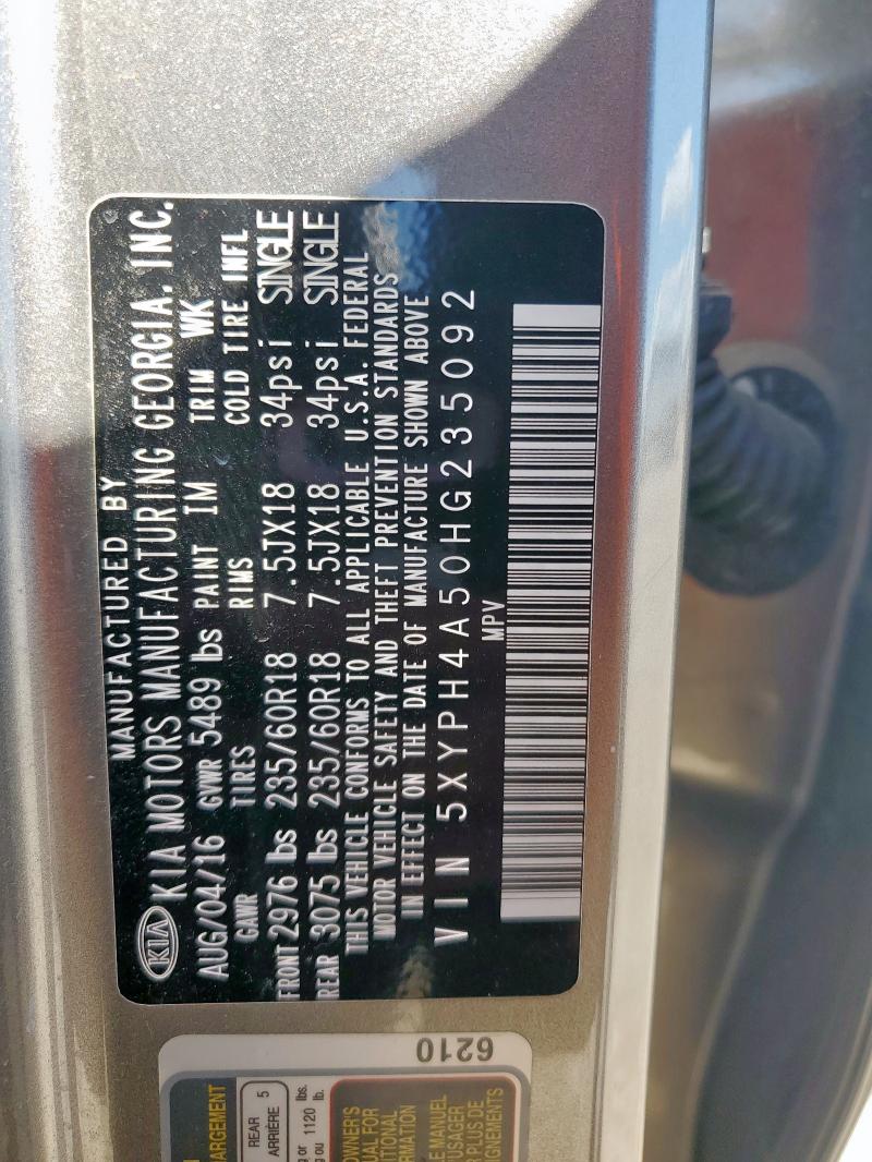 5XYPH4A50HG235092 - 2017 KIA SORENTO EX 灰色 照片 13