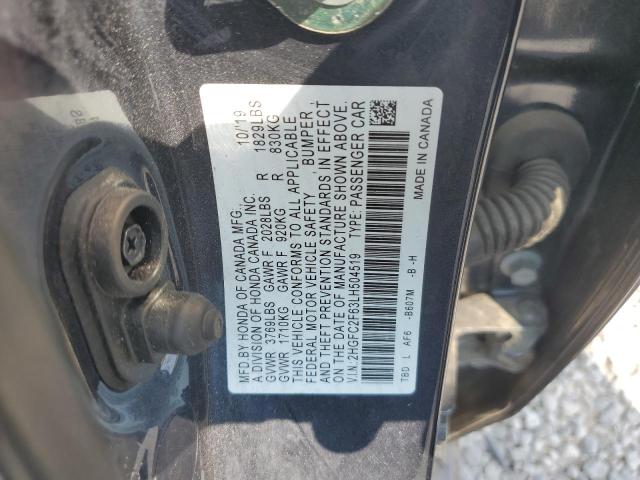 2HGFC2F63LH504519 - 2020 HONDA CIVIC LX BLUE photo 12