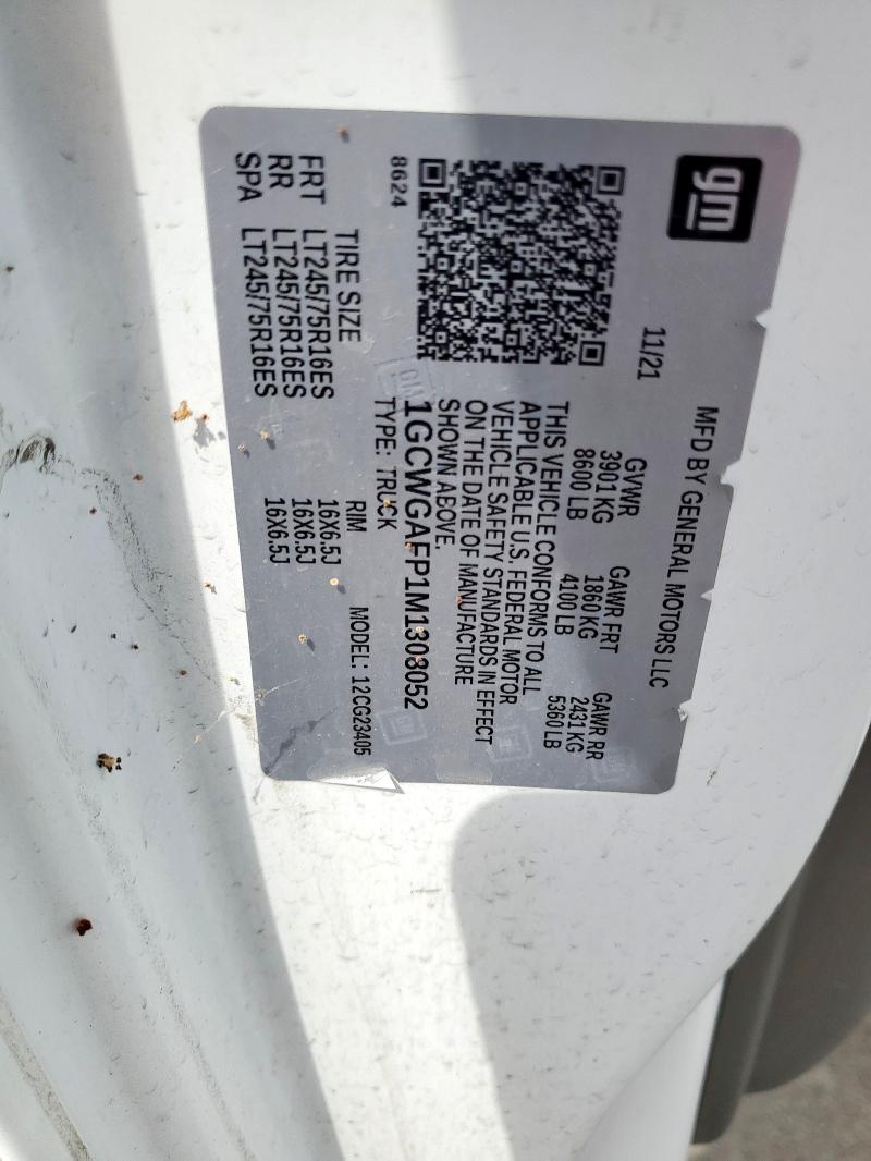 1GCWGAFP1M1308052 - 2021 CHEVROLET EXPRESS G2 თეთრი ფოტო 12