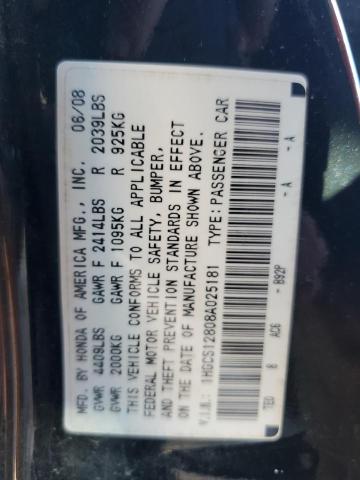 1HGCS12808A025181 - 2008 HONDA ACCORD EXL BLACK photo 12