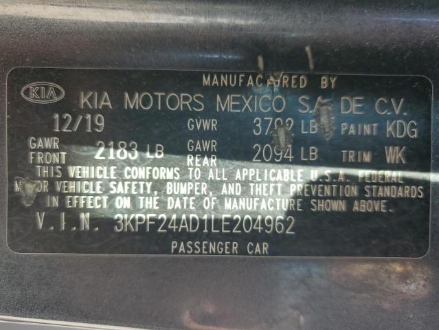 3KPF24AD1LE204962 - 2020 KIA FORTE FE GRAY photo 13