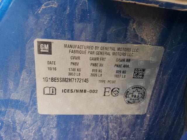 1G1BE5SM2H7172145 - 2017 CHEVROLET CRUZE LT BLUE photo 13