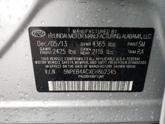 5NPEB4ACXEH862345 - 2014 HYUNDAI SONATA GLS SILVER photo 12