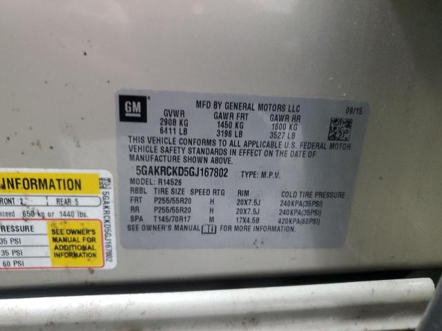 5GAKRCKD5GJ167802 - 2016 BUICK ENCLAVE BEIGE photo 13