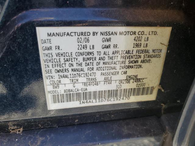 1N4AL11D76C192470 - 2006 NISSAN ALTIMA S BLUE photo 12