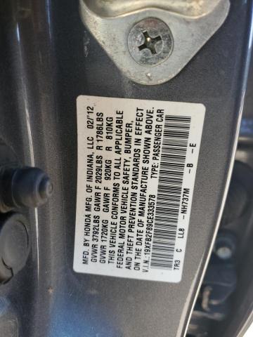 19XFB2F89CE333578 - 2012 HONDA CIVIC EX GRAY photo 12