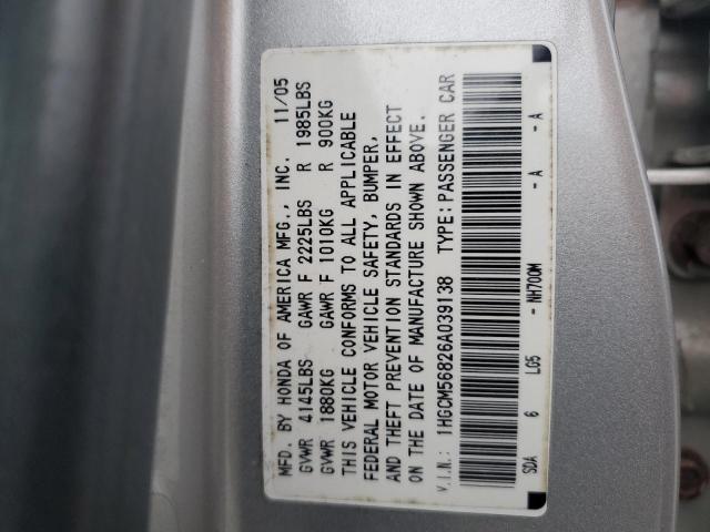 1HGCM56826A039138 - 2006 HONDA ACCORD EX SILVER photo 12