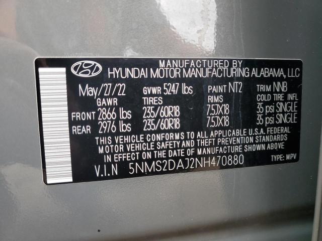 5NMS2DAJ2NH470880 - 2022 HYUNDAI SANTA FE SEL 灰色 照片 14