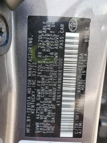 4T1G11AK9NU681000 - 2022 TOYOTA CAMRY SE GRAY photo 13