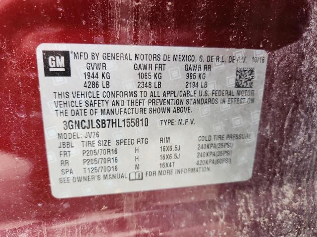 3GNCJLSB7HL155810 - 2017 CHEVROLET TRAX 1LT 勃艮第红 照片 13